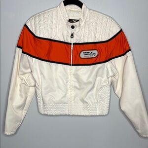Harley-Davidson White Orange Bomber rain Jacket with Retro vintage Y2K sz medium